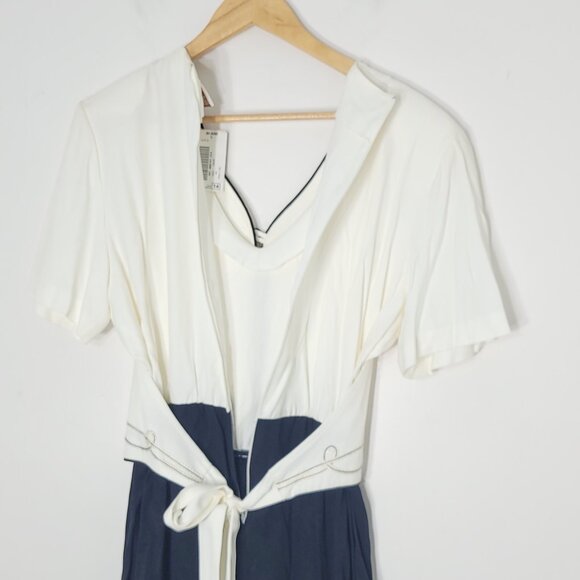 Vintage Tradition White & Black Retro Short-Sleeve Buttoned Slit Maxi Dress - Picture 6 of 15